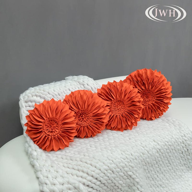 JWH Decorative Flower Throw Pillow Covers Round 3D Sunflower Pillow Cases Floral Pillowcase Handmade Cushion for Couch Bed Living Room Bedroom Decor 12 Inch Orange - Image 2